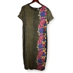 Vintage Sunshine Starshine Dress Green Animal Print Leopard Floral Midi 16 L XL